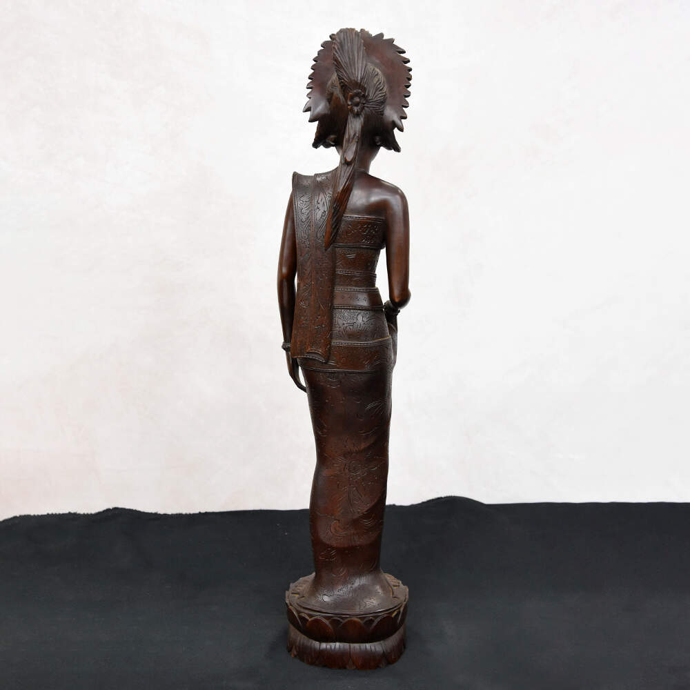 Vintage Balinese Hand-Carved Wooden Dancer in Gelungan Headdress-4
