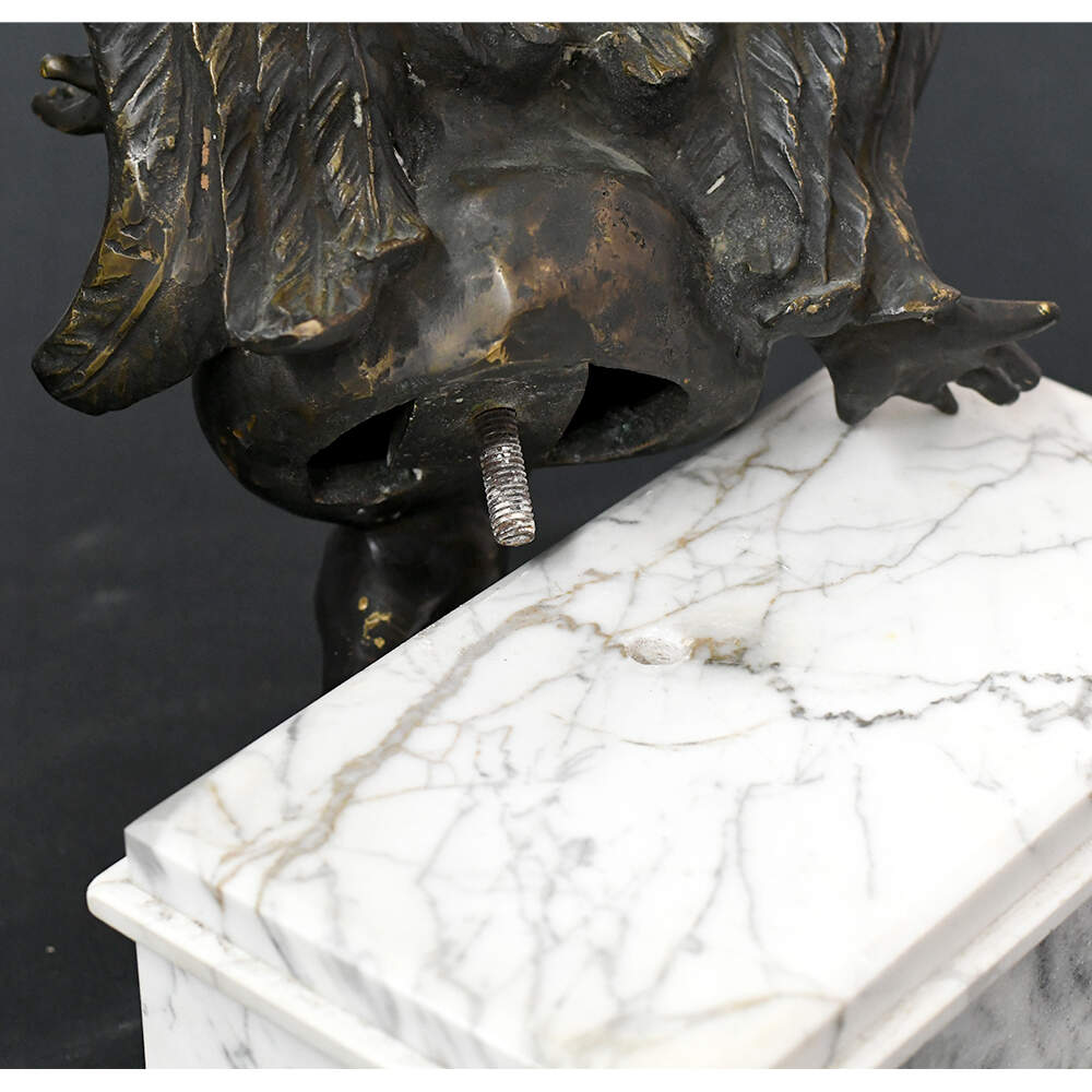Vintage Bronze Sculpture of Cupid Sitting on a Marble Base-11