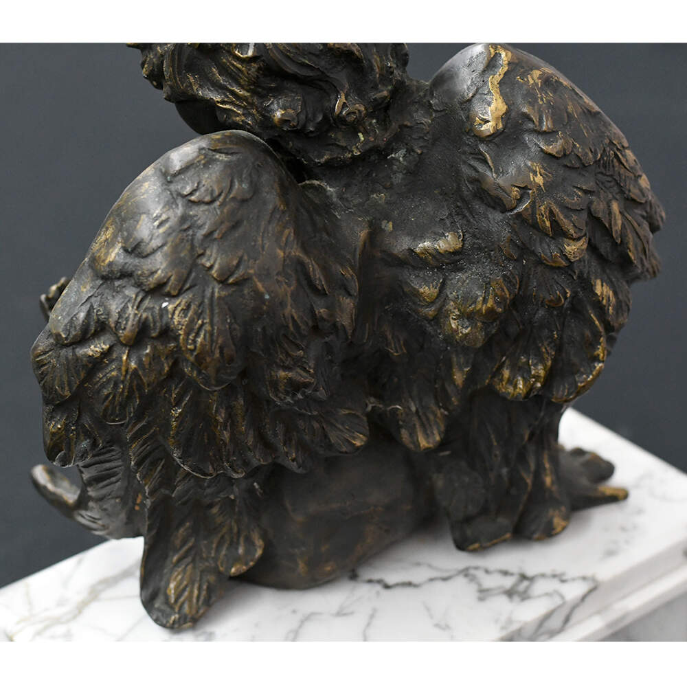 Vintage Bronze Sculpture of Cupid Sitting on a Marble Base-10