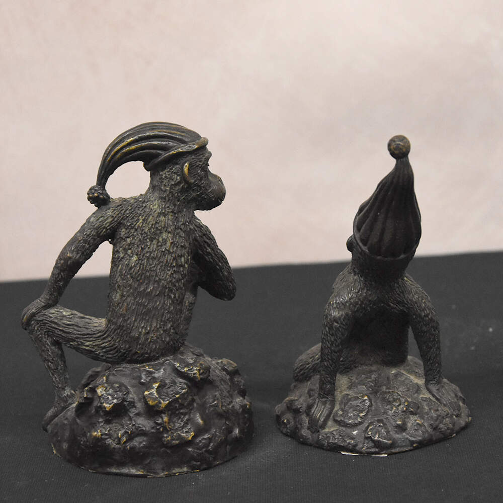 Pair of Curious Maitlaid-Smith Bronze Monkeys in Hats-7