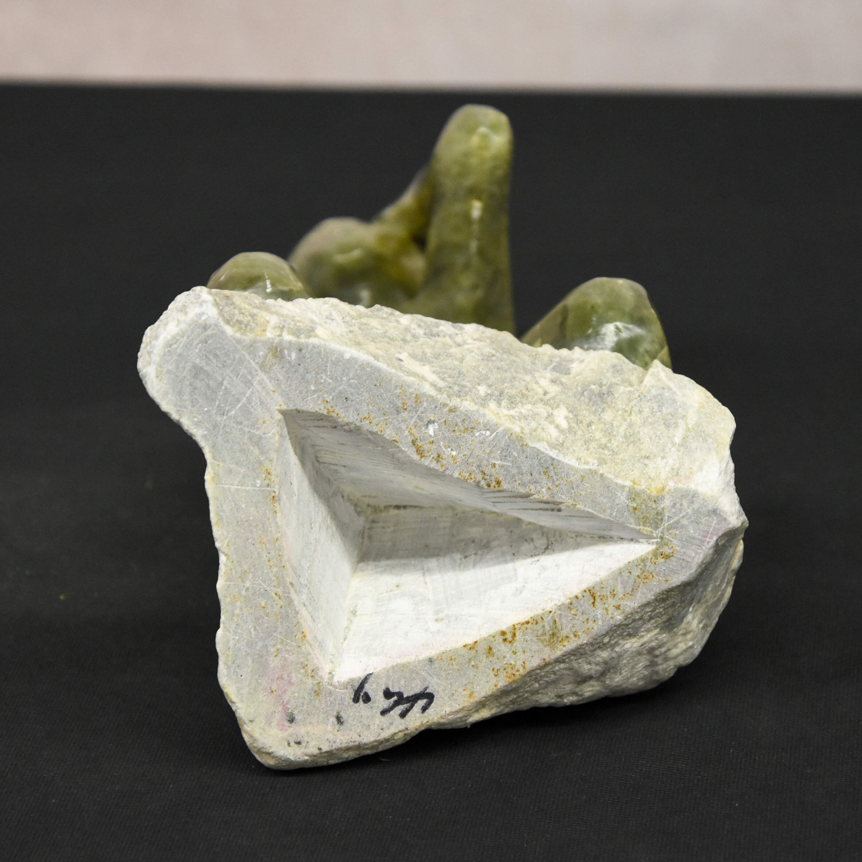 Brazilian Mineiro Craftsmanship Center Green Carved Stone Figure Sculpture-5