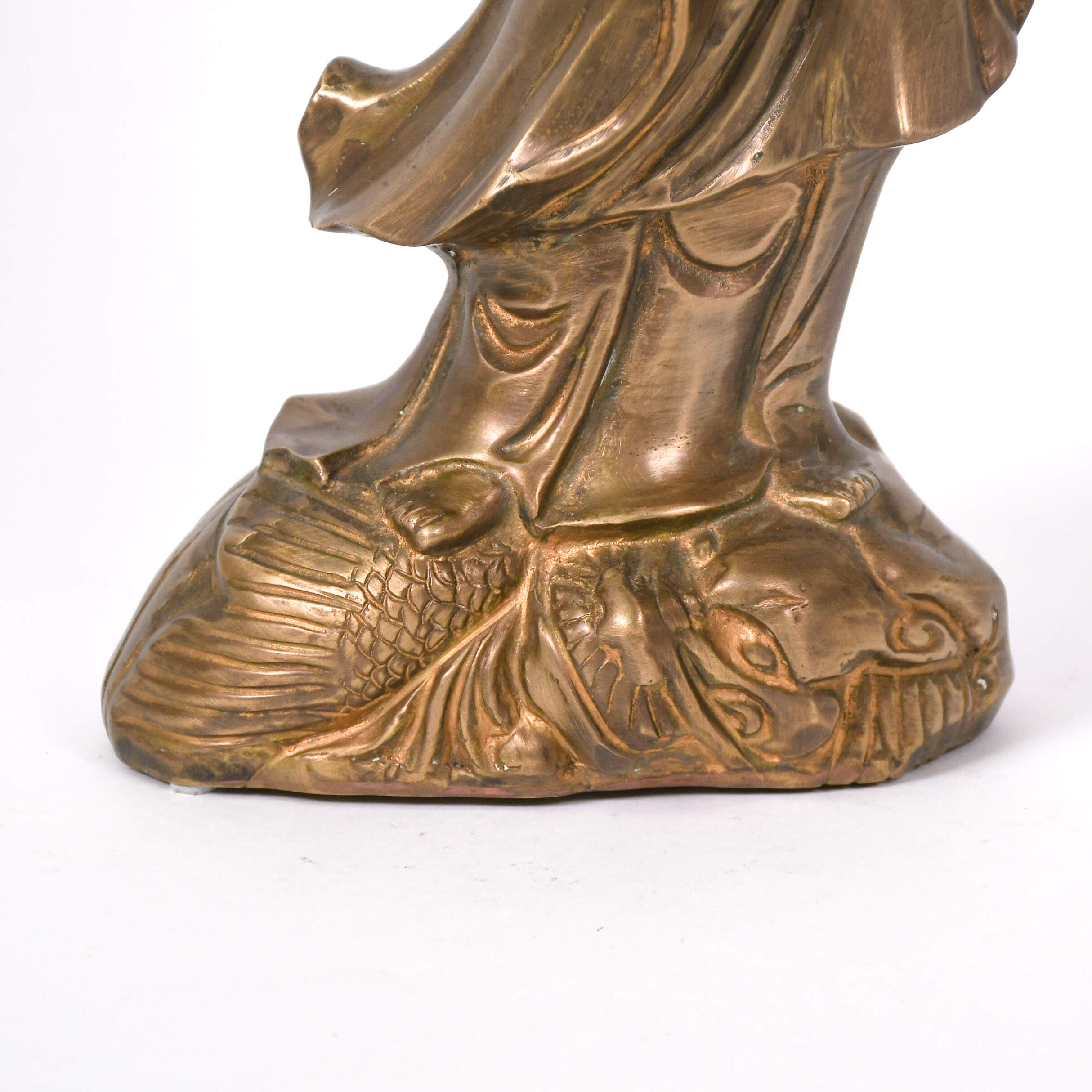 Cast Metal Kwan Yin Riding a Dragon Statuette-9