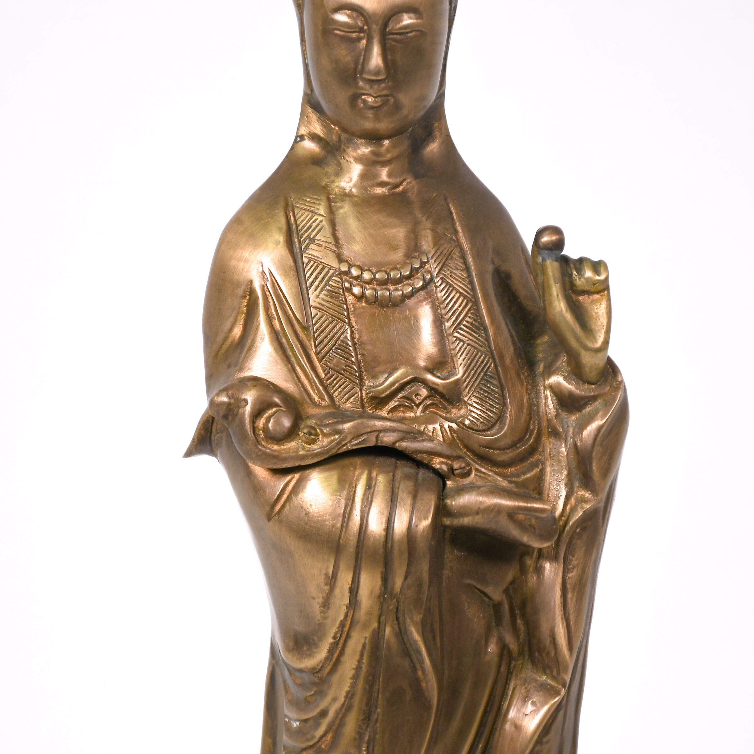 Cast Metal Kwan Yin Riding a Dragon Statuette-8