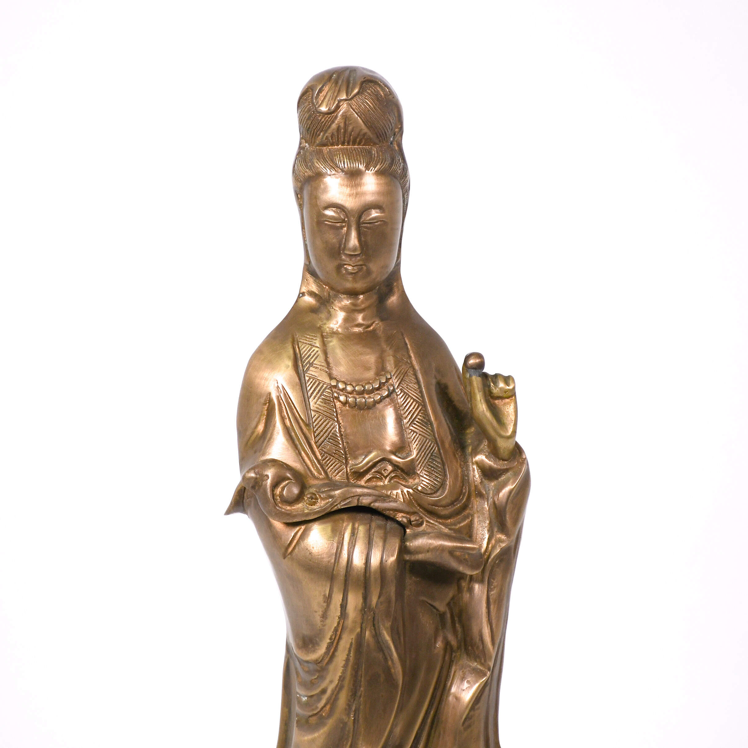 Cast Metal Kwan Yin Riding a Dragon Statuette-6