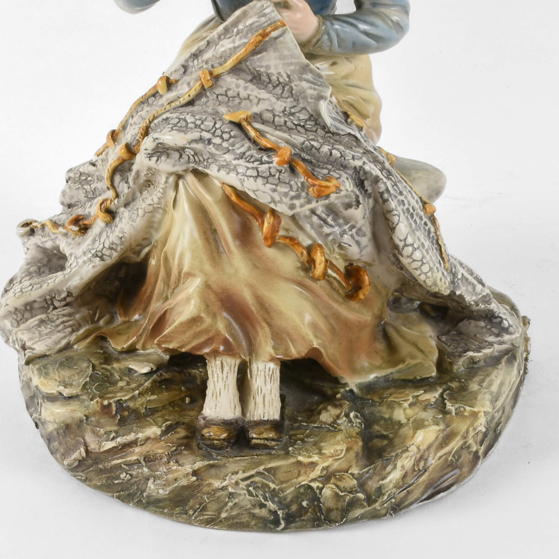 Signed Italian Old Woman Mending a Fishing Net Figure-5