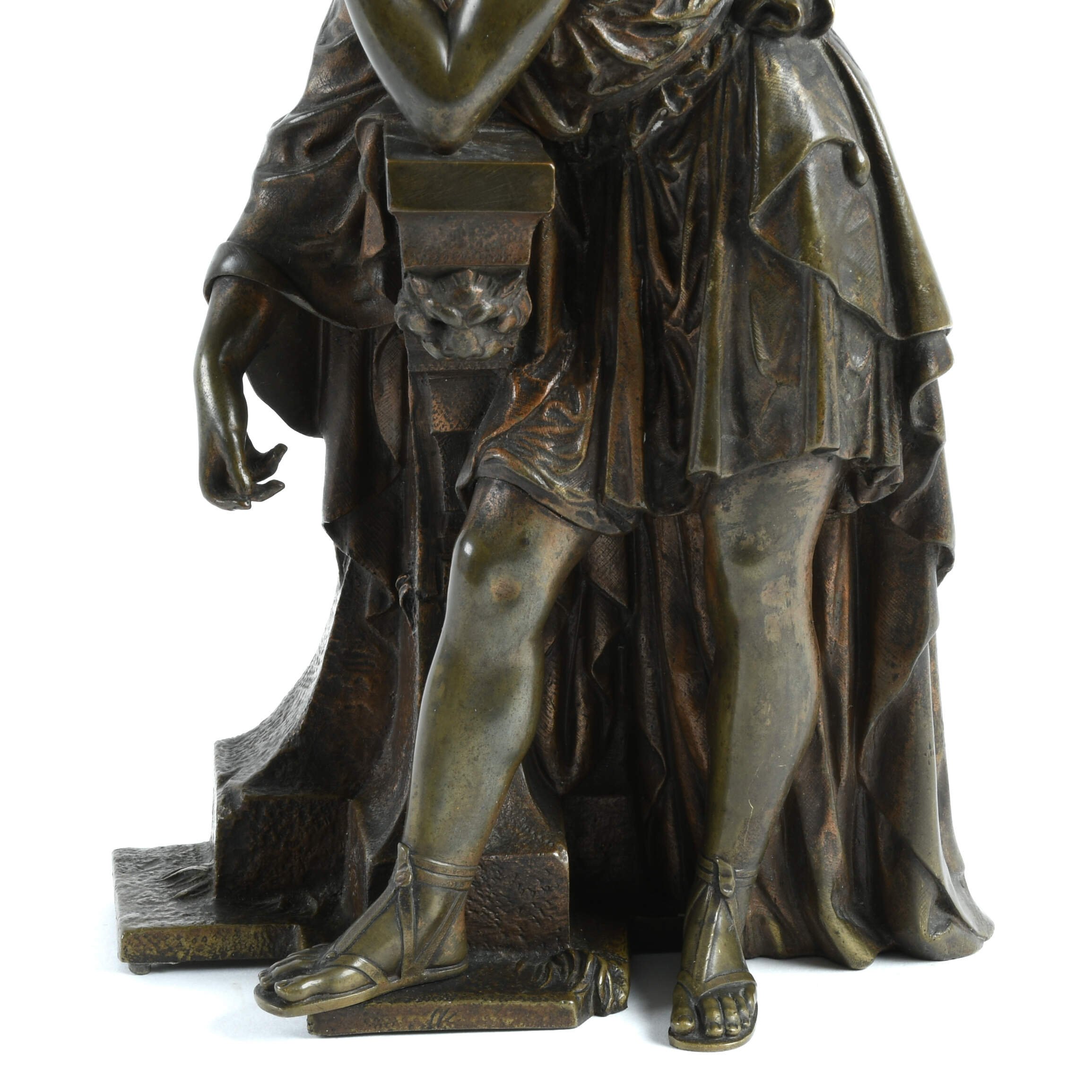 Antique Leaning Classical Man Bronze After Jean-Jacques Pradier-7
