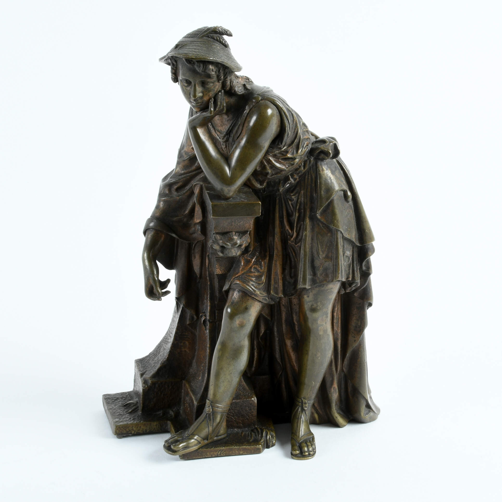 Antique Leaning Classical Man Bronze After Jean-Jacques Pradier-1