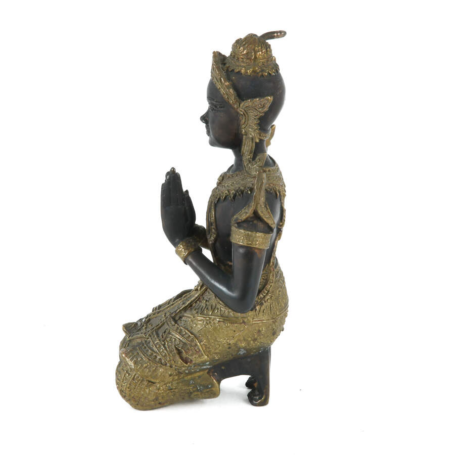 Antique Bronze Sculpture of Thai Teppanom Kneeling-2