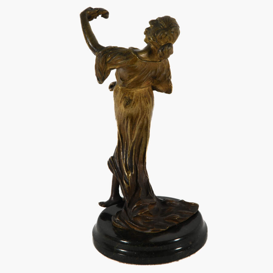 Antique Bronze Barefoot Flapper Figure on Marble Stand-9