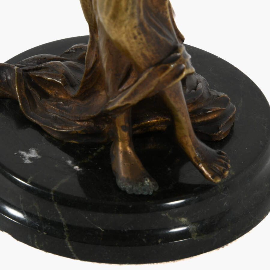 Antique Bronze Barefoot Flapper Figure on Marble Stand-5