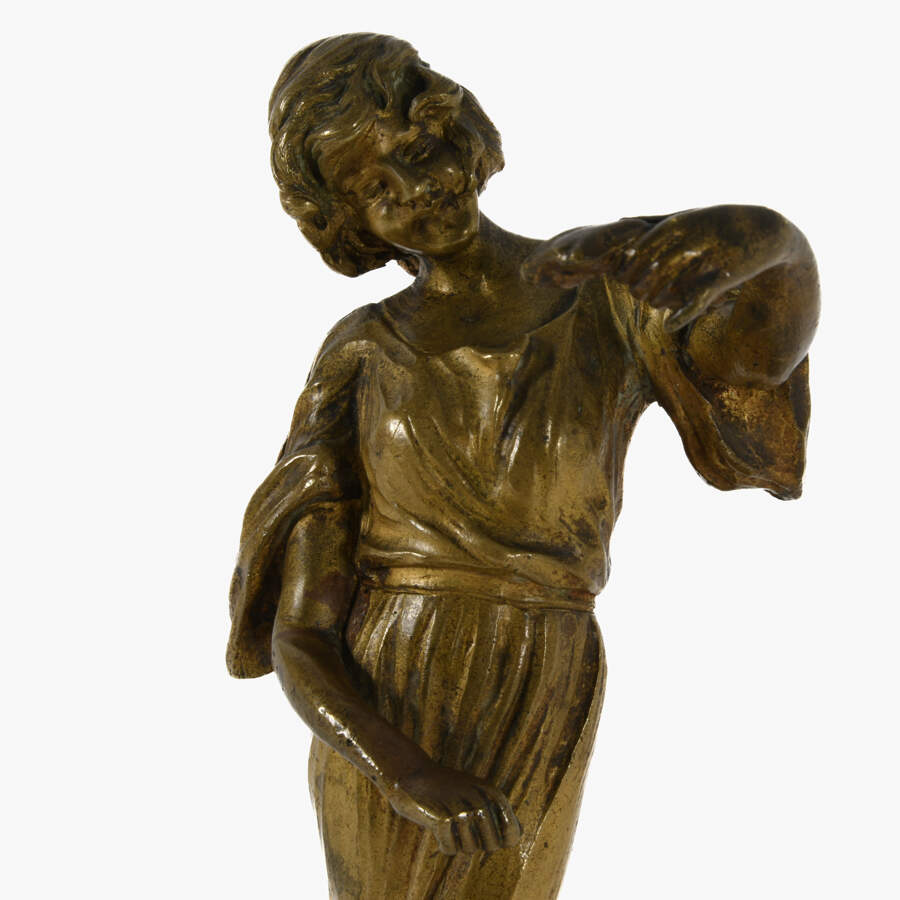 Antique Bronze Barefoot Flapper Figure on Marble Stand-3