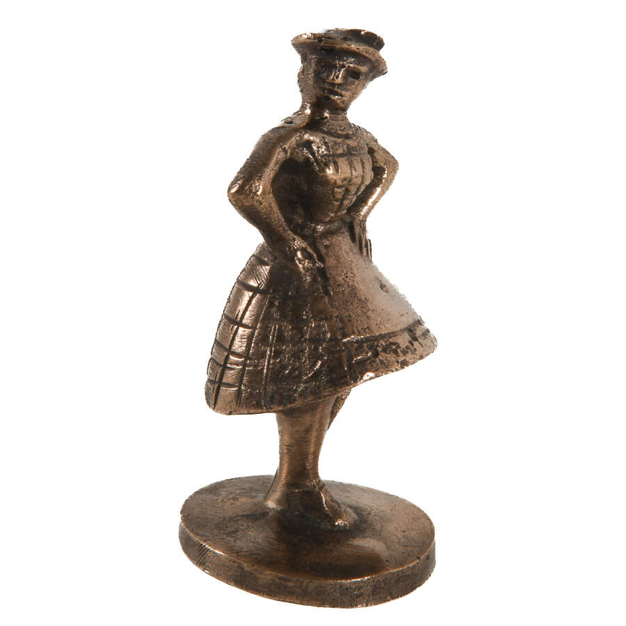 Antique Tiny Brass Sculpture of Woman Wearing an Apron-2