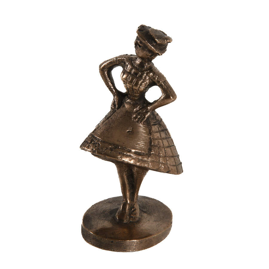 Antique Tiny Brass Sculpture of Woman Wearing an Apron-1