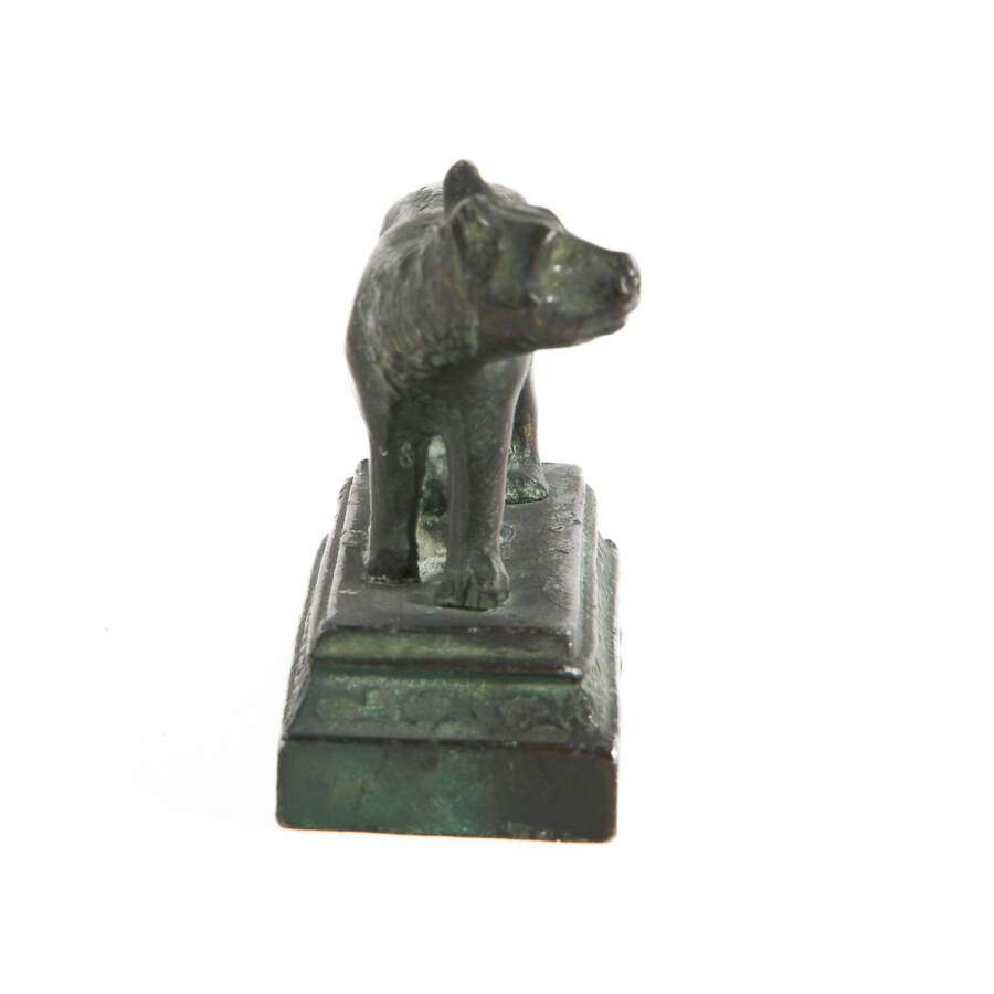 Miniature Metal Match Strike Sculpture of a She Wolf Feeding Roman Twins-4