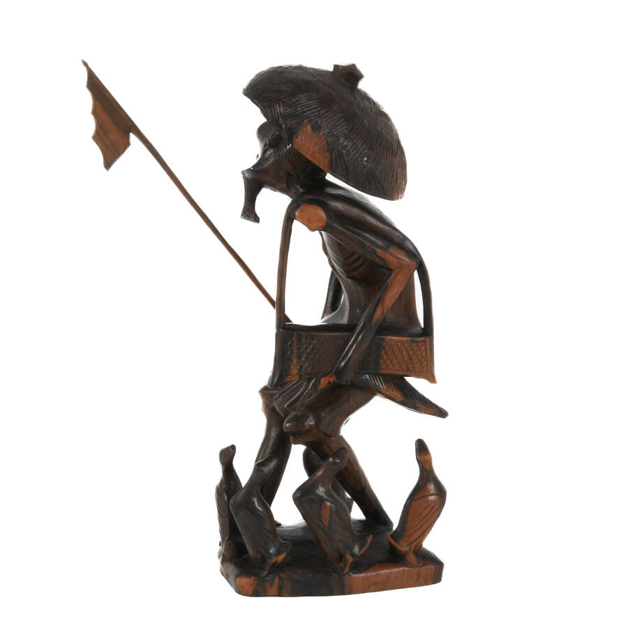 Antique Carved Wood Balinese Duck Farmer Figure-4