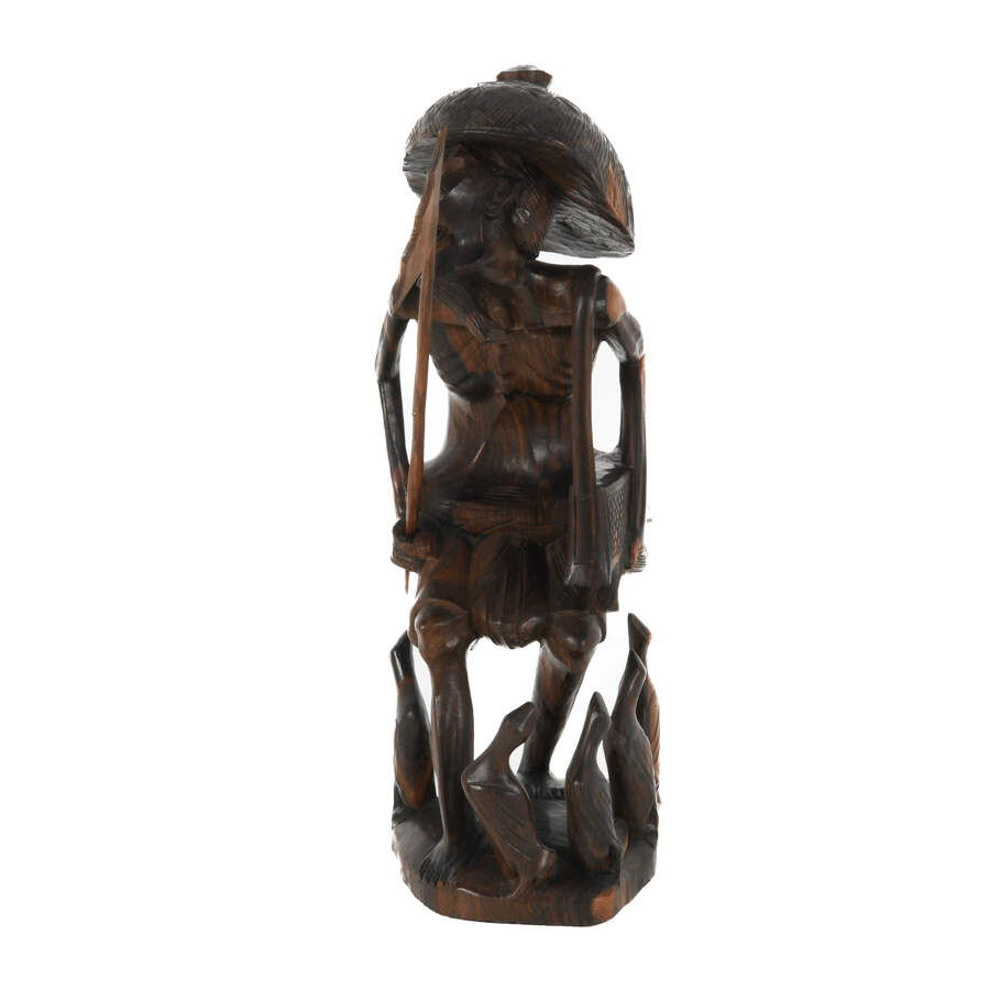 Antique Carved Wood Balinese Duck Farmer Figure-3