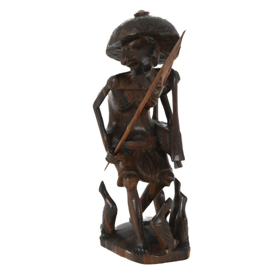 Antique Carved Wood Balinese Duck Farmer Figure-2