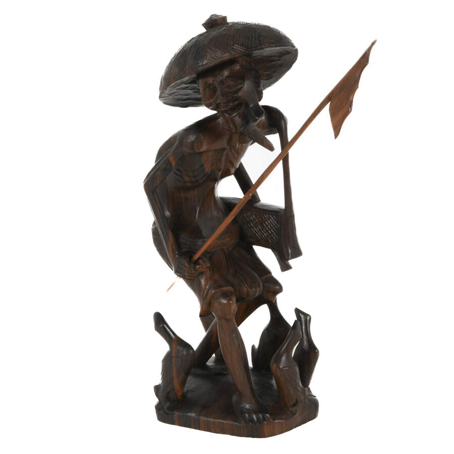 Antique Carved Wood Balinese Duck Farmer Figure-1