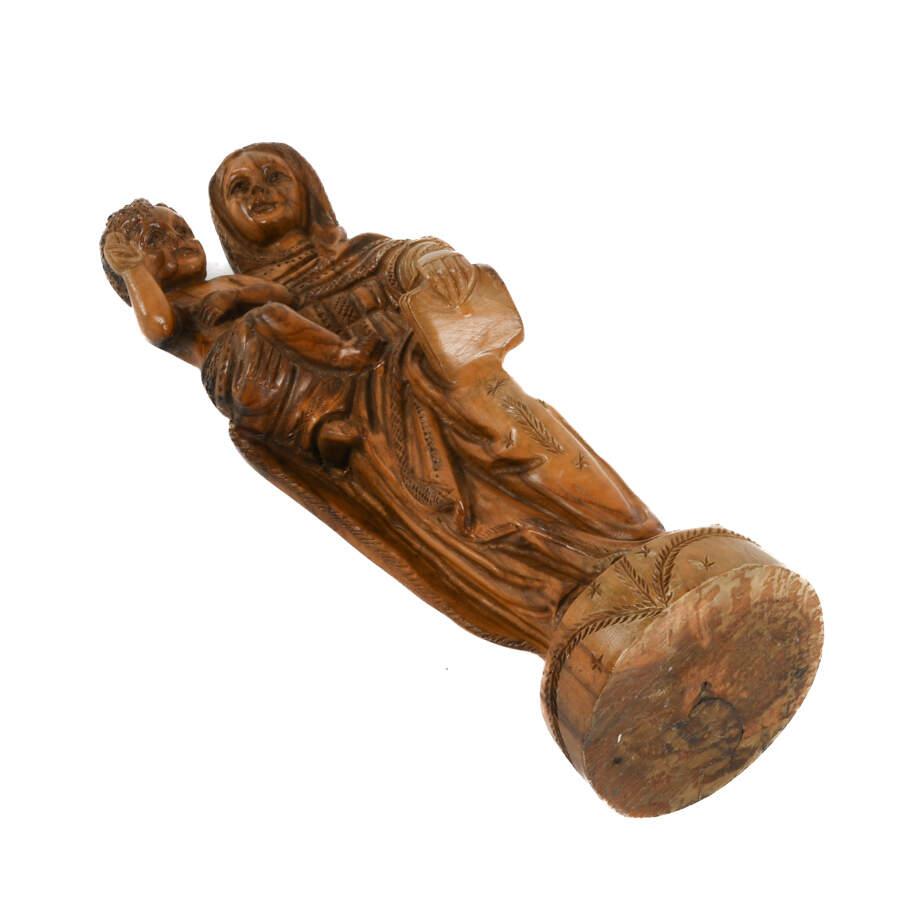 Antique Carved Wood Statuette of Holy Mother and Child-9