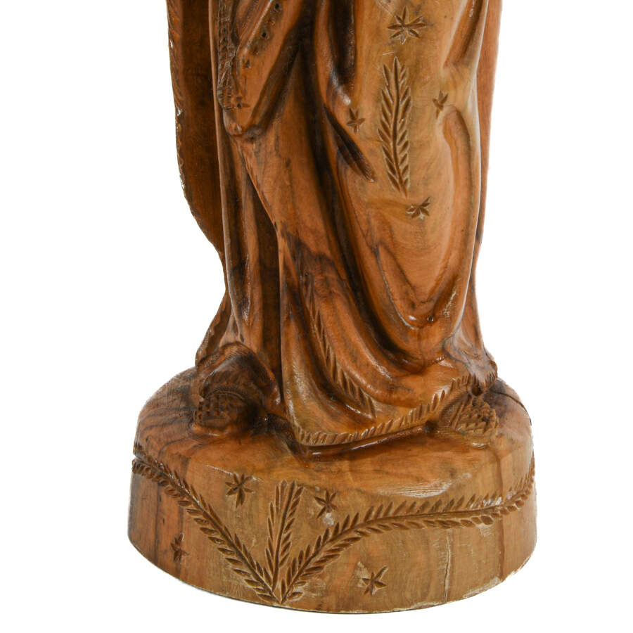 Antique Carved Wood Statuette of Holy Mother and Child-7