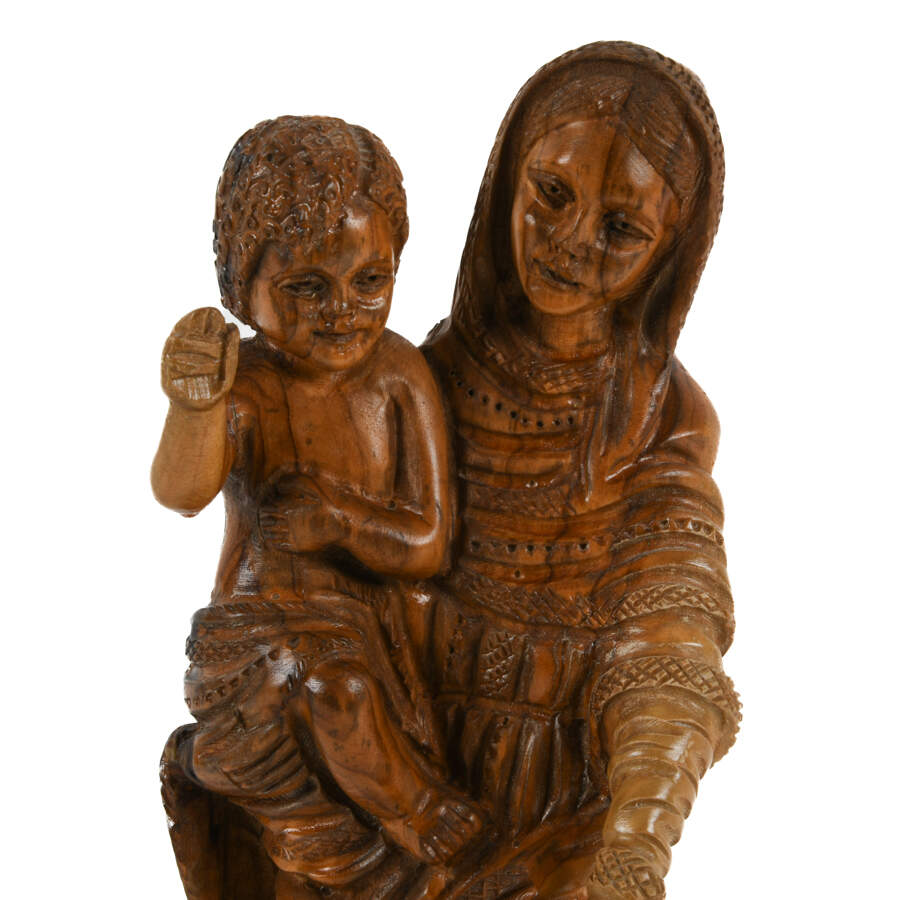Antique Carved Wood Statuette of Holy Mother and Child-5