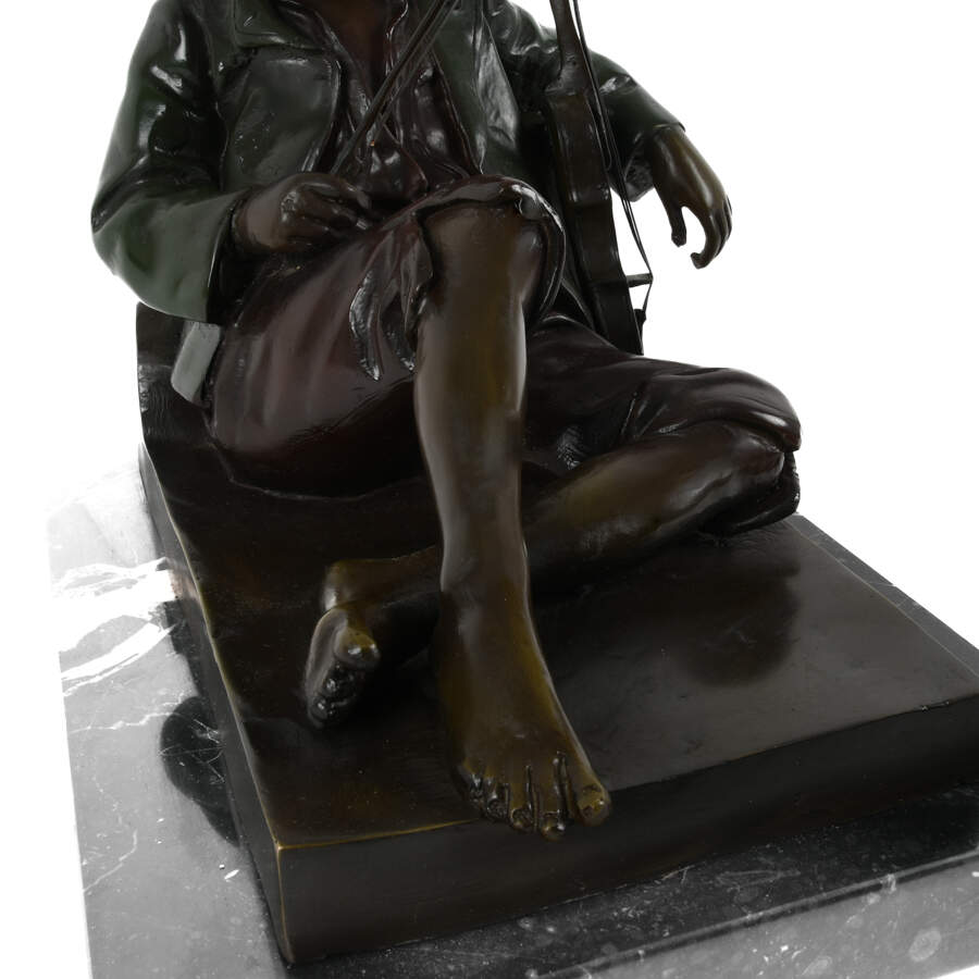 Antique Bronze Idle Fiddler Statue on Marble Base After Leon Tharel-6