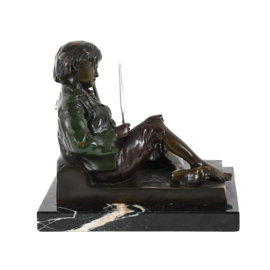 Antique Bronze Idle Fiddler Statue on Marble Base After Leon Tharel-4