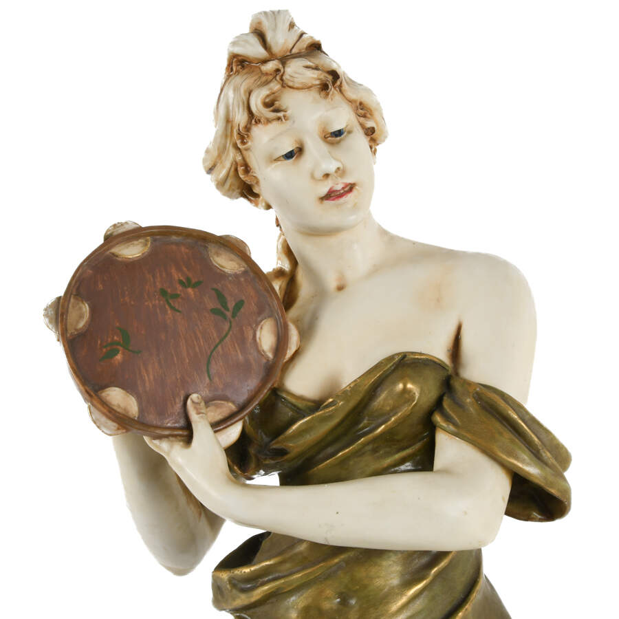 Signed Pair of Art Nouveau Porcelain Lady Statues-8