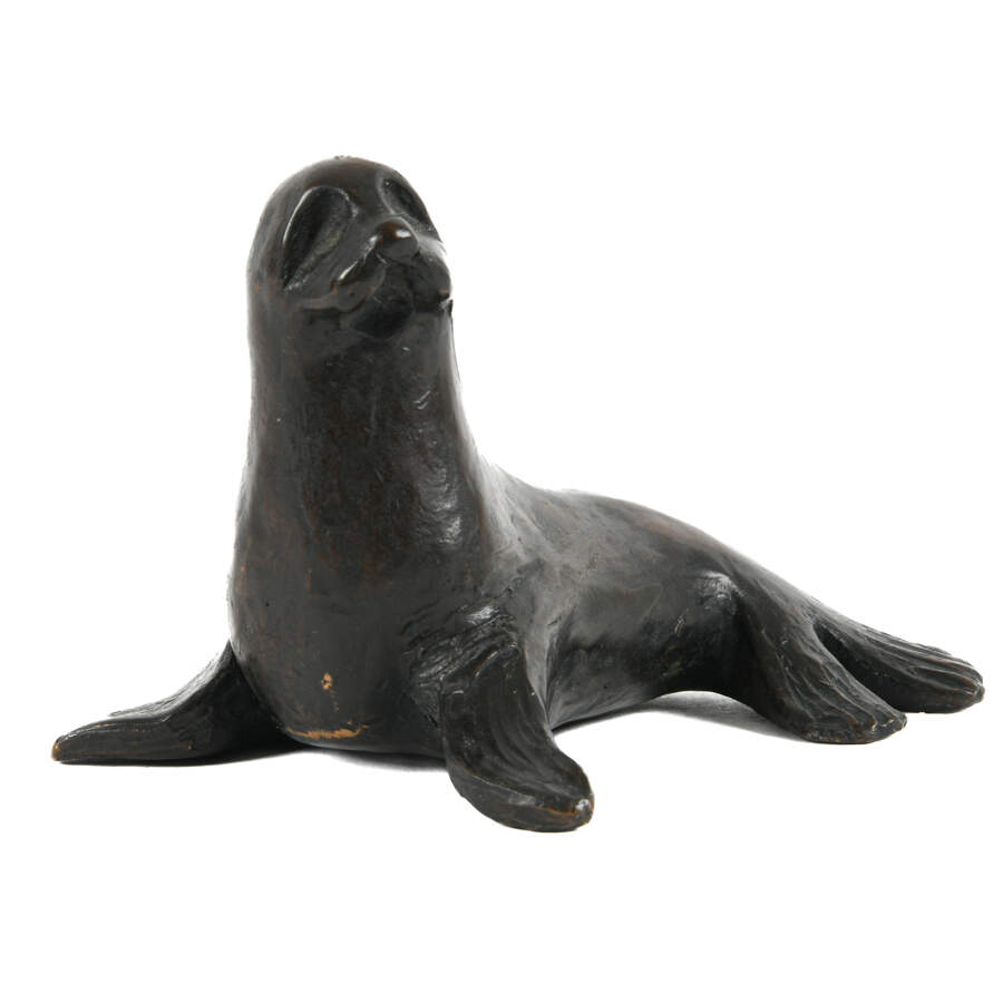 Bronze Reclining Seal Signed Bronze Figure-5