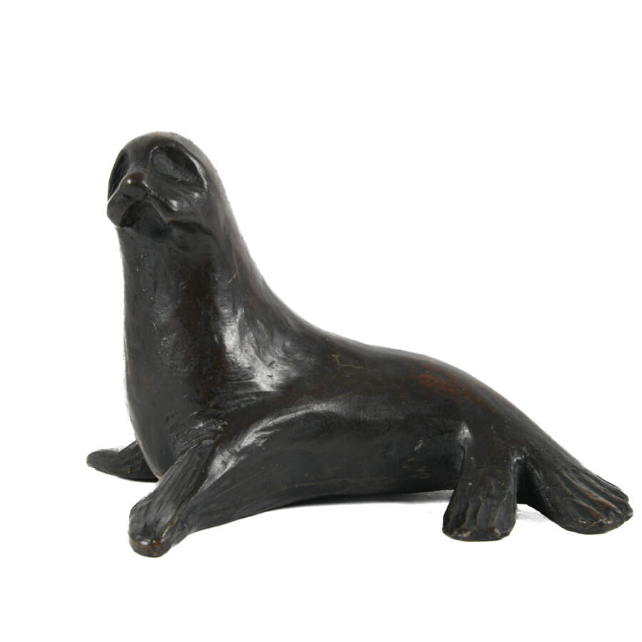 Bronze Reclining Seal Signed Bronze Figure-1