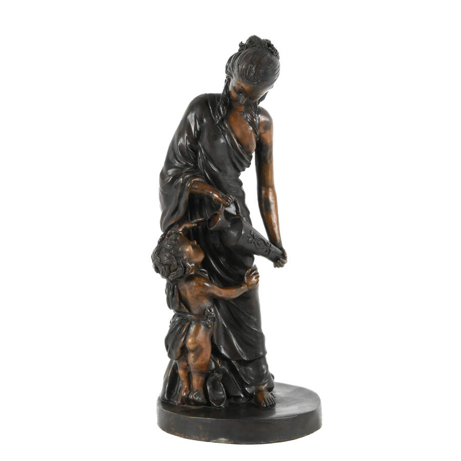 Vintage Neoclassical Bronze "A Quick Drink" Sculpture After Louis Sauvageau-1