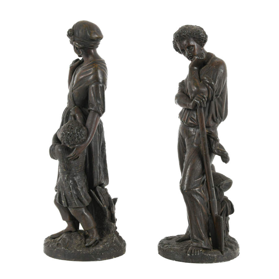 Antique Grouping of Two Bronze Statues of a Farming Family-2