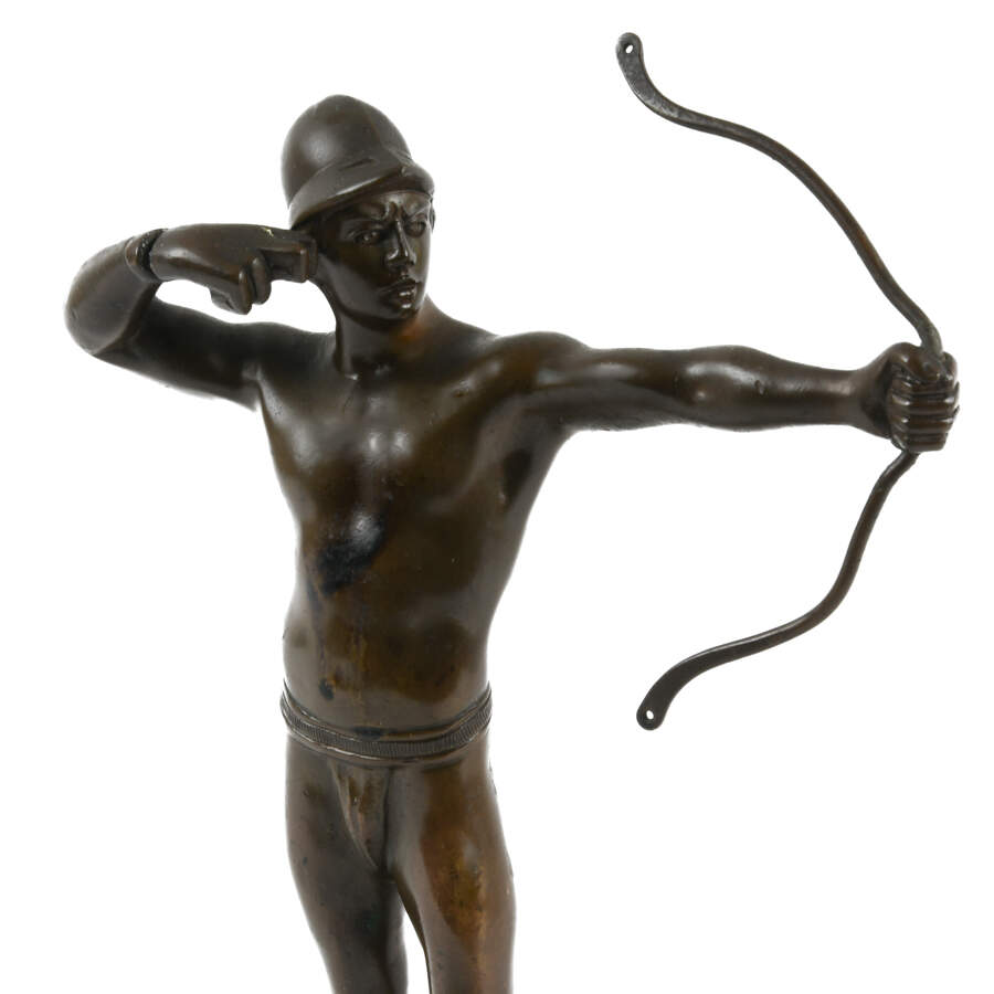 Antique Signed More David Metal Man with Bow on Marble Base-12