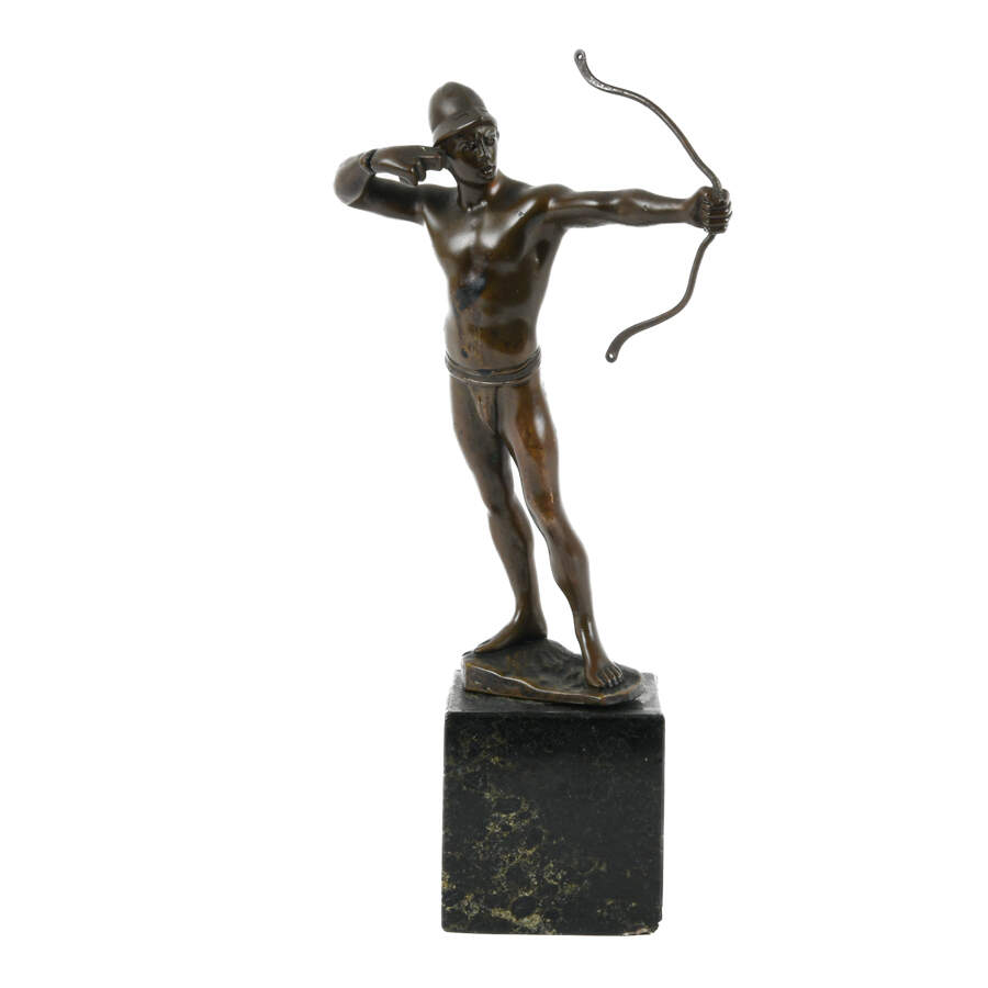 Antique Signed More David Metal Man with Bow on Marble Base-7