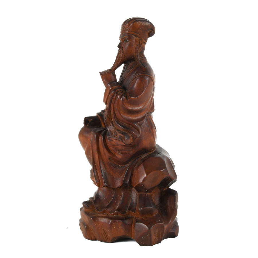 Antique Signed Carved Wood Asian Scholar-2