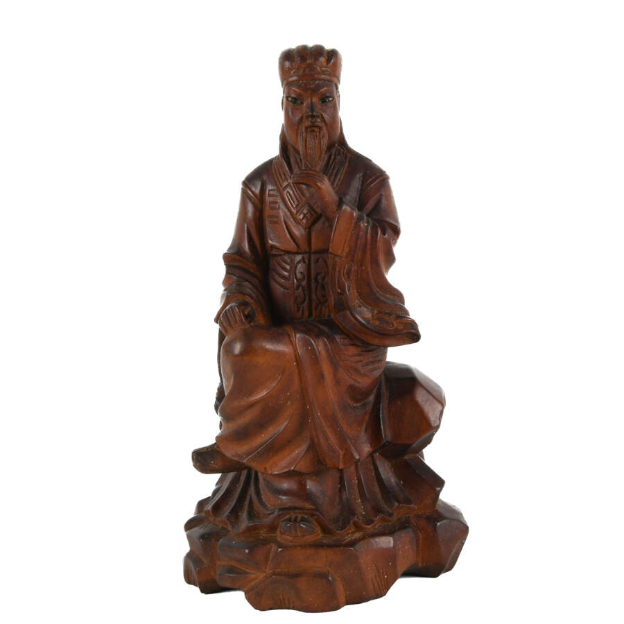 Antique Signed Carved Wood Asian Scholar-1