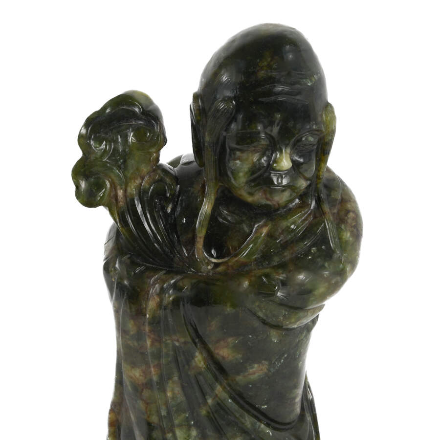 Antique Carved Spinach Jade Shou Xing Figure-5