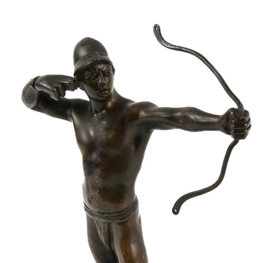 Antique Signed More David Metal Man with Bow on Marble Base-5