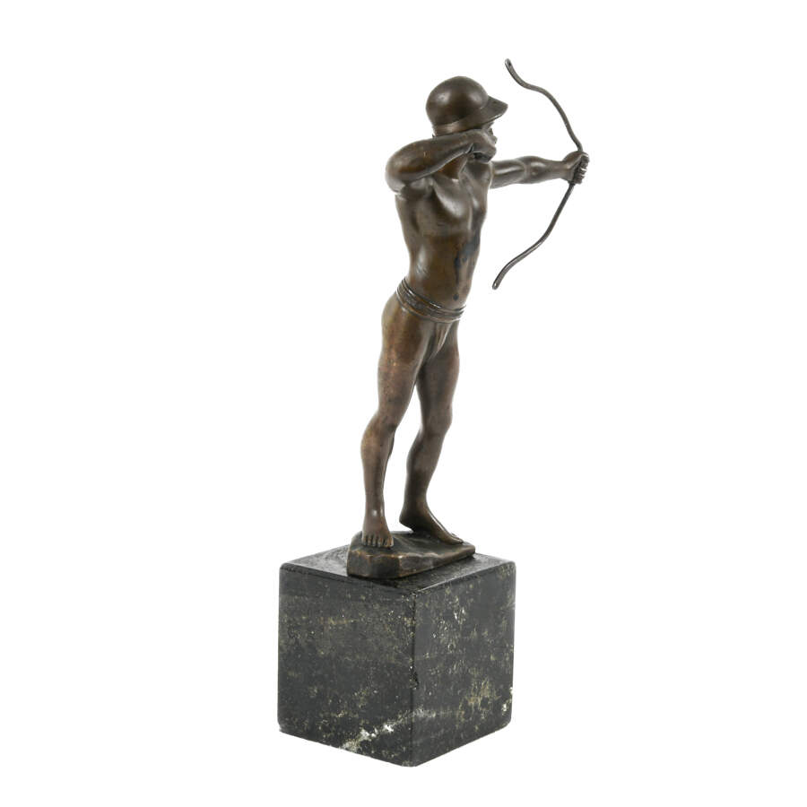 Antique Signed More David Metal Man with Bow on Marble Base-4