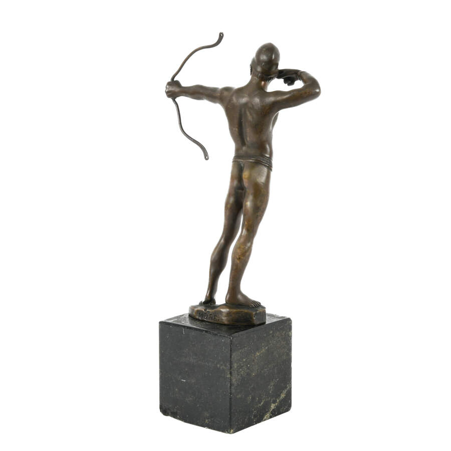 Antique Signed More David Metal Man with Bow on Marble Base-3