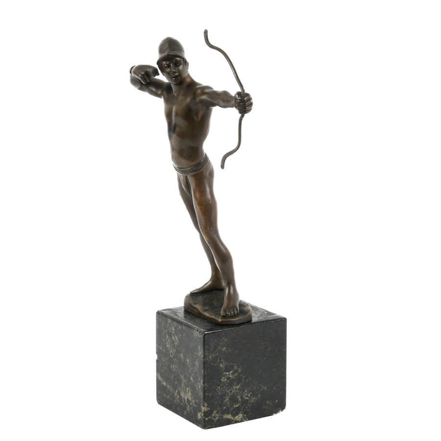 Antique Signed More David Metal Man with Bow on Marble Base-2