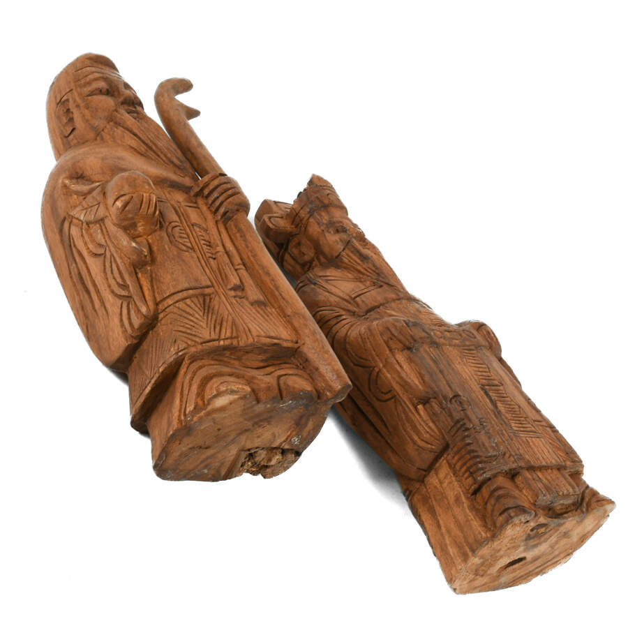 Pair of Hand-Carved Wood Chinese Wisemen-7