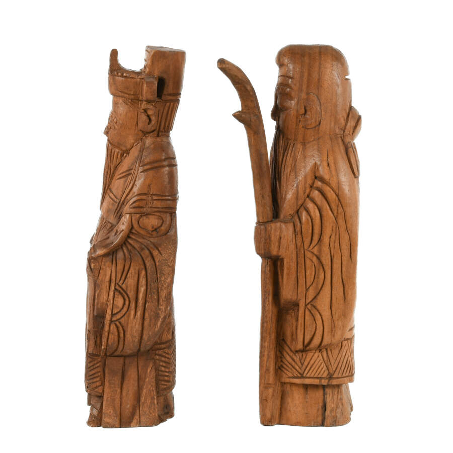 Pair of Hand-Carved Wood Chinese Wisemen-2