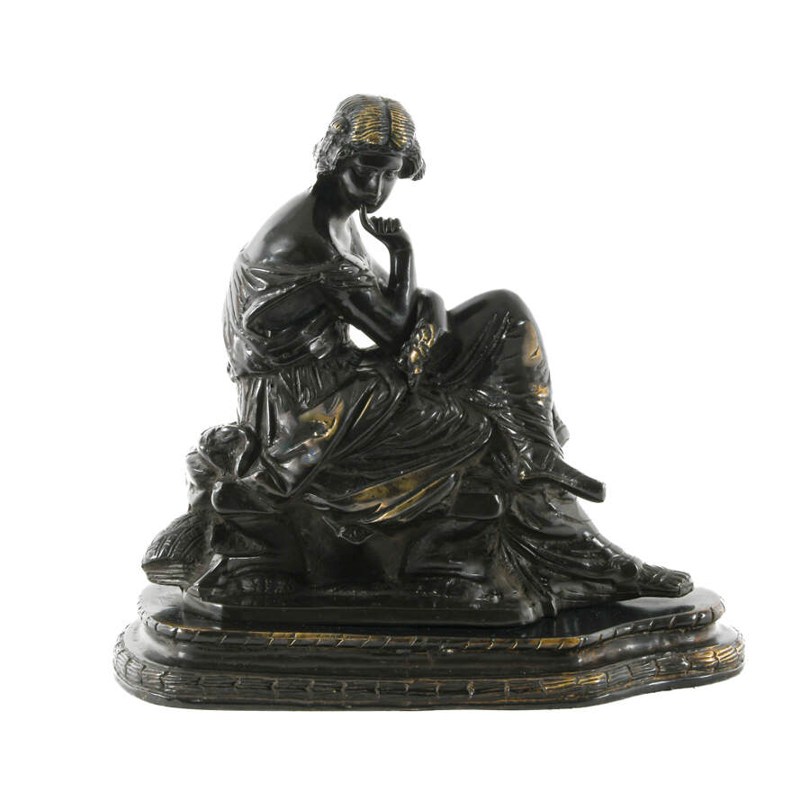 Antique Cast Metal "The Pensive Maiden" Figure-1