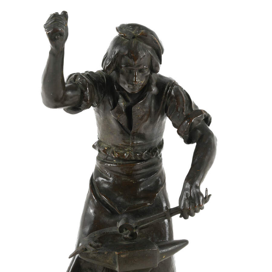 Antique Bronze Blacksmith Sculpture by Adrien Etienne Gaudez-6