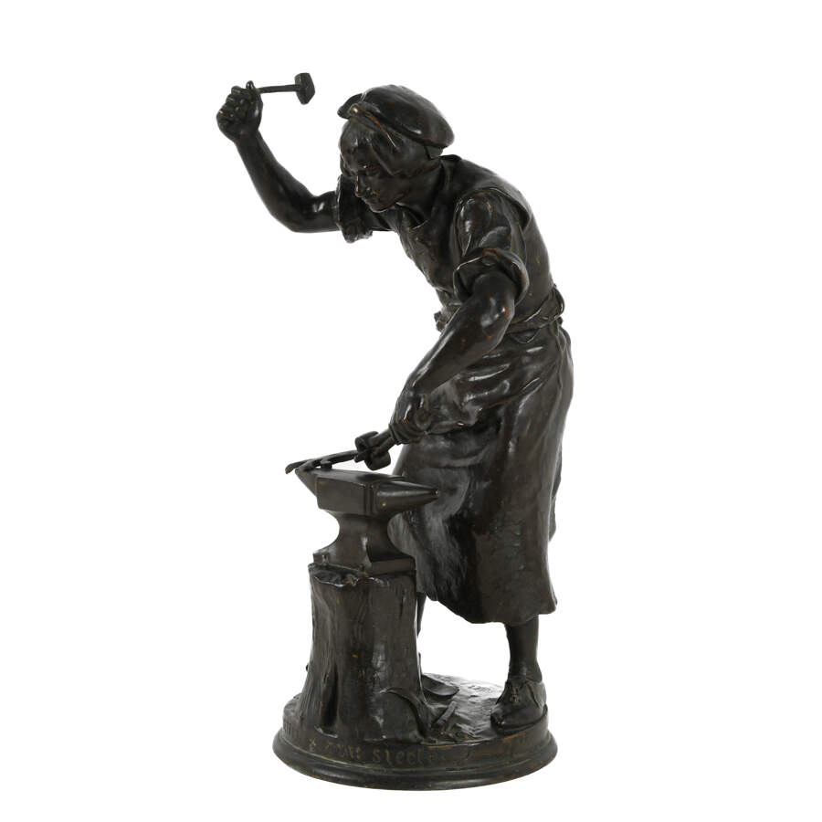 Antique Bronze Blacksmith Sculpture by Adrien Etienne Gaudez-2