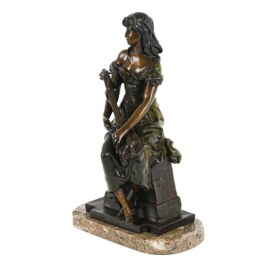 Metal Sculpture of a Seated Lady After Hipolye Fancois Moreau-2