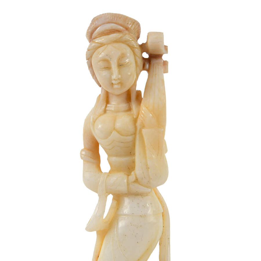 Antique Stone Carved Chinese Classical Woman Holding Pipa-5