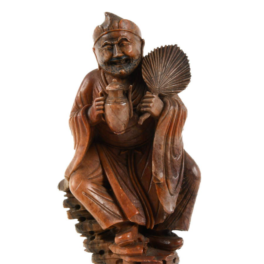 Carved Soapstone Ji Gong Buddhist "Mad Monk" Statue-5