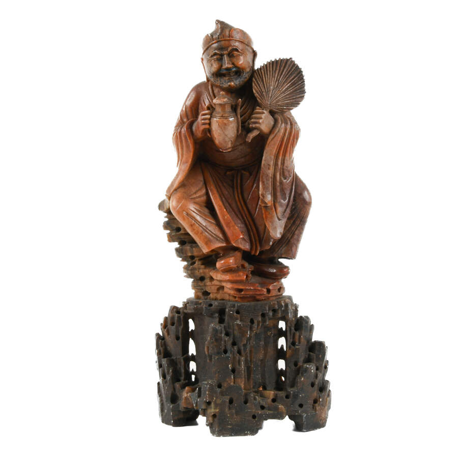 Carved Soapstone Ji Gong Buddhist "Mad Monk" Statue-1